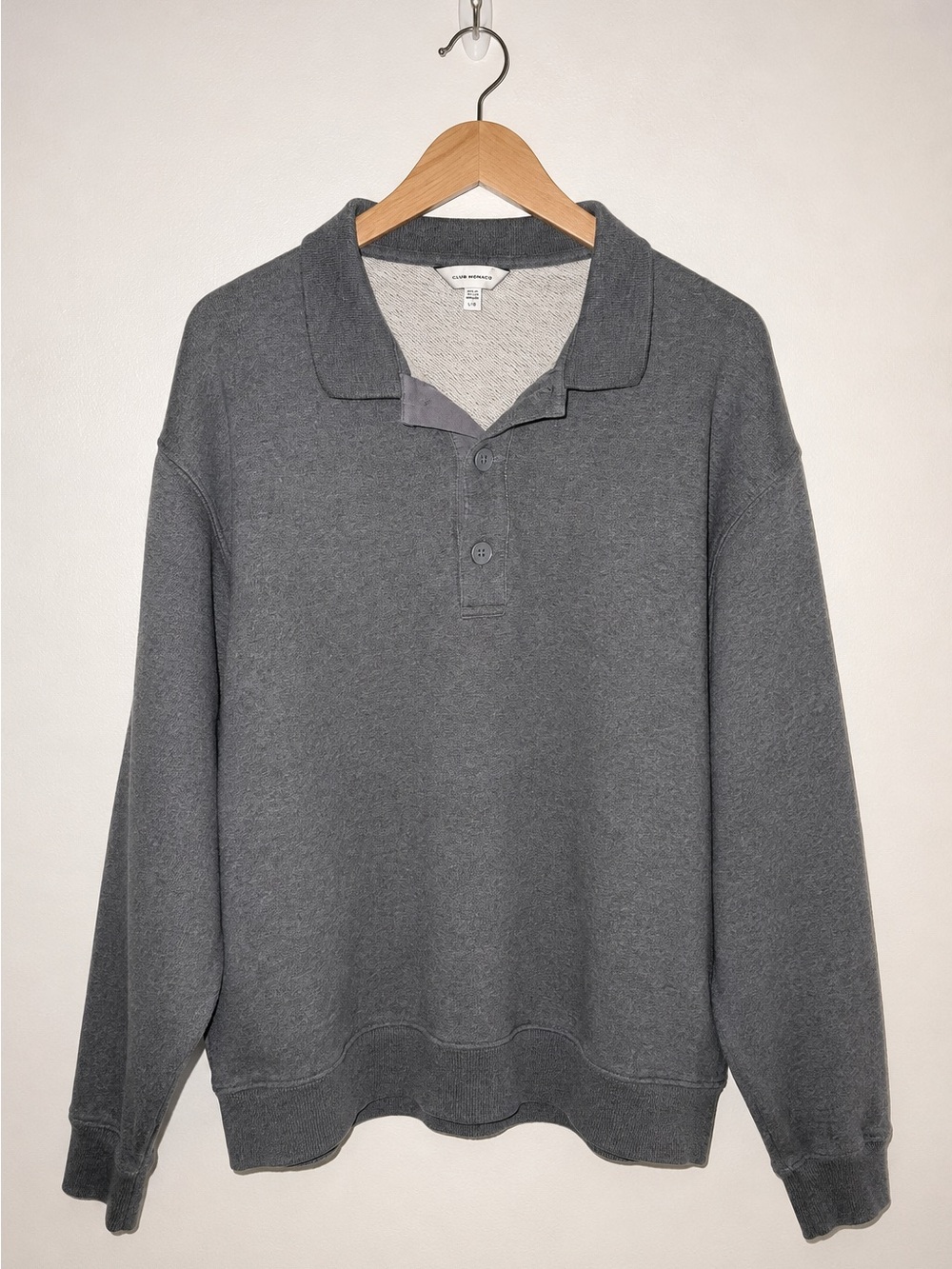 Club Monaco Men's Henley Gray Polo-Style Sweatshirt